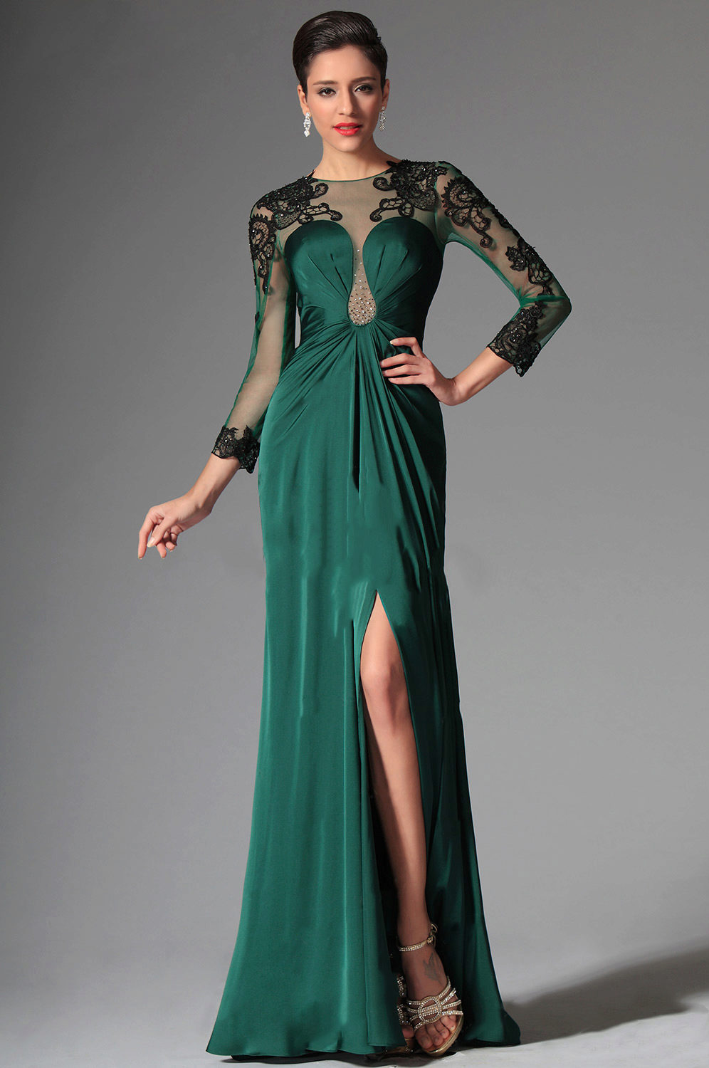 зеленое платье в пол 
